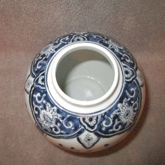 80s Vtg Japanese Porcelain Vase Hand Painted Cobalt Blue Flowers Asian Art 6" - Picture 5 of 7